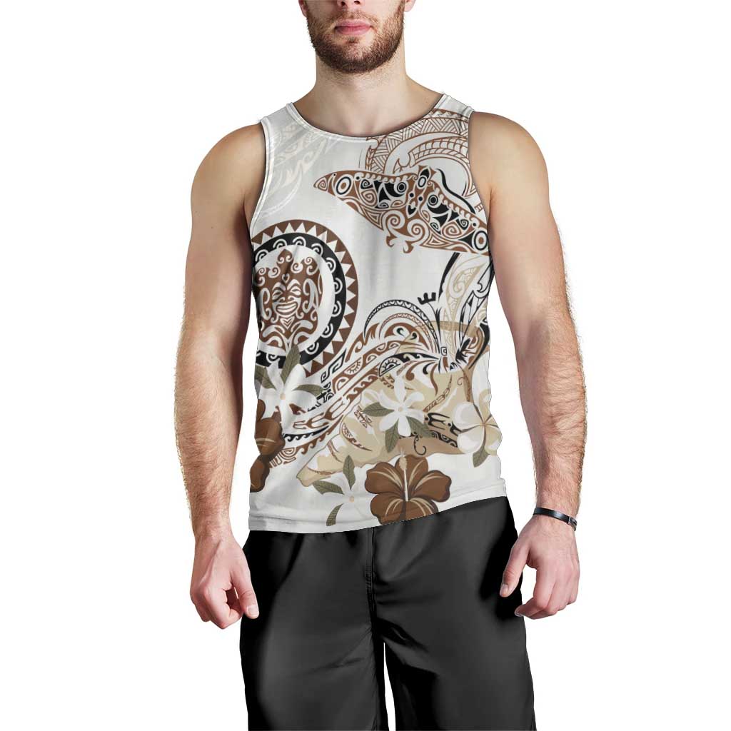 Polynesian Manta Ray Men Tank Top Beige Floral Turtle Tattoo LT9 - Polynesian Pride