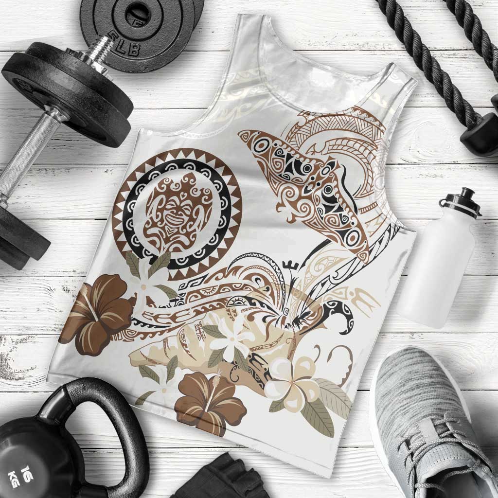 Polynesian Manta Ray Men Tank Top Beige Floral Turtle Tattoo LT9 - Polynesian Pride