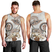 Polynesian Manta Ray Men Tank Top Beige Floral Turtle Tattoo LT9 - Polynesian Pride