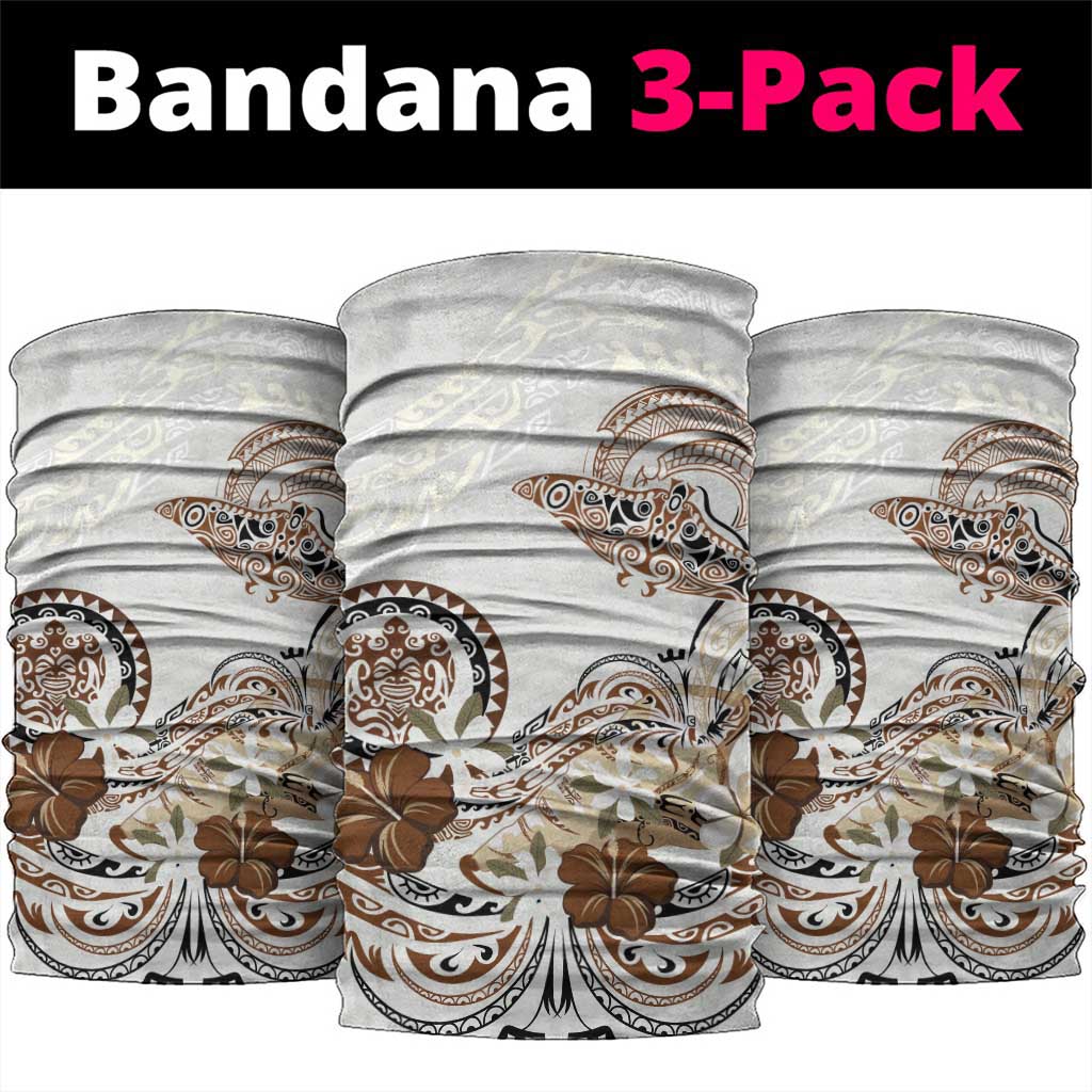 Polynesian Manta Ray Neck Gaiter Beige Floral Turtle Tattoo - Polynesian Pride