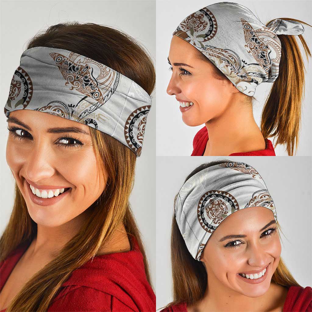 Polynesian Manta Ray Neck Gaiter Beige Floral Turtle Tattoo - Polynesian Pride