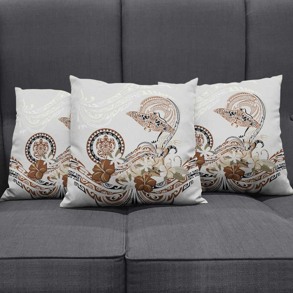Polynesian Manta Ray Pillow Cover Beige Floral Turtle Tattoo LT9 - Polynesian Pride
