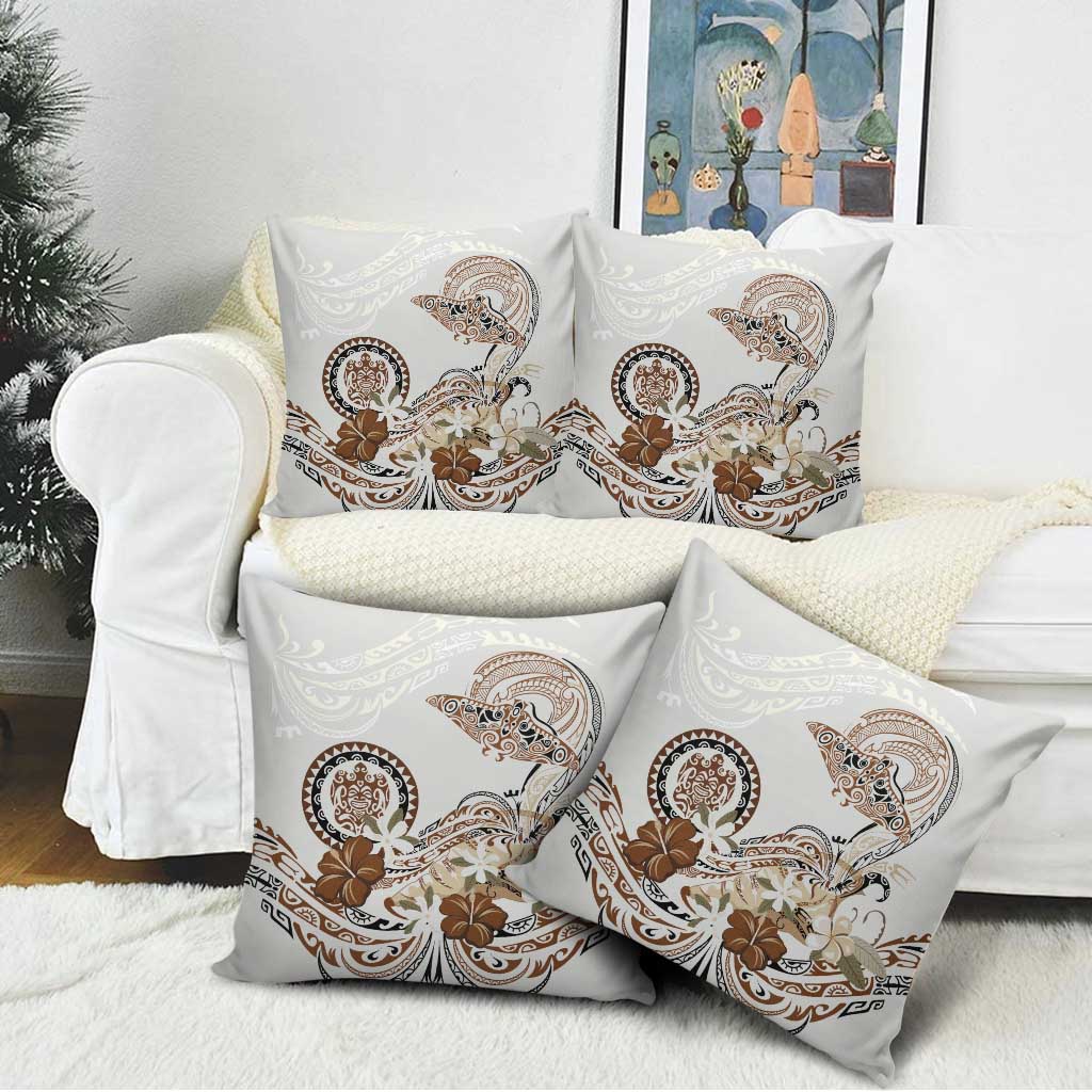 Polynesian Manta Ray Pillow Cover Beige Floral Turtle Tattoo LT9 - Polynesian Pride