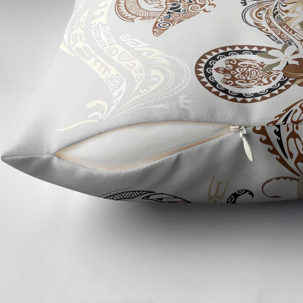 Polynesian Manta Ray Pillow Cover Beige Floral Turtle Tattoo LT9 - Polynesian Pride