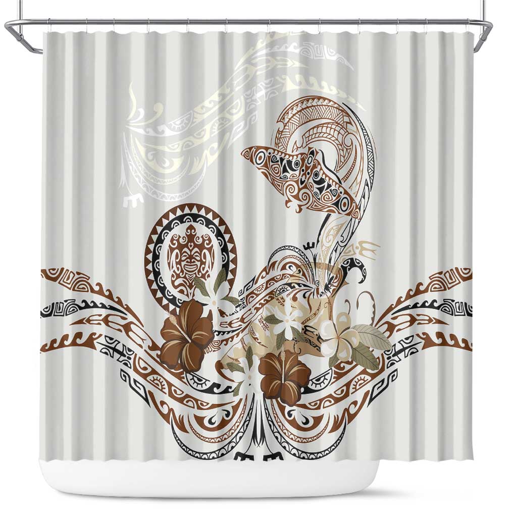 Polynesian Manta Ray Shower Curtain Beige Floral Turtle Tattoo LT9 Beige - Polynesian Pride