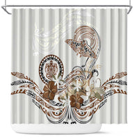 Polynesian Manta Ray Shower Curtain Beige Floral Turtle Tattoo LT9 Beige - Polynesian Pride