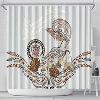 Polynesian Manta Ray Shower Curtain Beige Floral Turtle Tattoo LT9 - Polynesian Pride