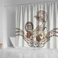 Polynesian Manta Ray Shower Curtain Beige Floral Turtle Tattoo LT9 - Polynesian Pride