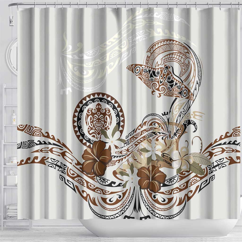 Polynesian Manta Ray Shower Curtain Beige Floral Turtle Tattoo LT9 - Polynesian Pride