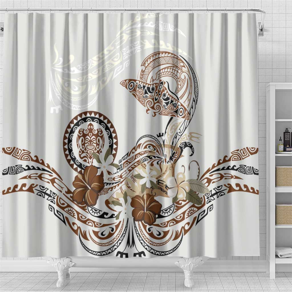 Polynesian Manta Ray Shower Curtain Beige Floral Turtle Tattoo LT9 - Polynesian Pride