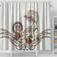 Polynesian Manta Ray Shower Curtain Beige Floral Turtle Tattoo LT9 - Polynesian Pride
