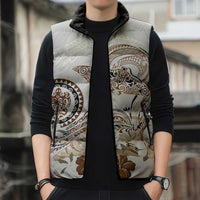 Polynesian Manta Ray Sleeveless Puffer Jacket Beige Floral Turtle Tattoo - Polynesian Pride