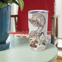 Polynesian Manta Ray Tumbler Cup Beige Floral Turtle Tattoo - Polynesian Pride