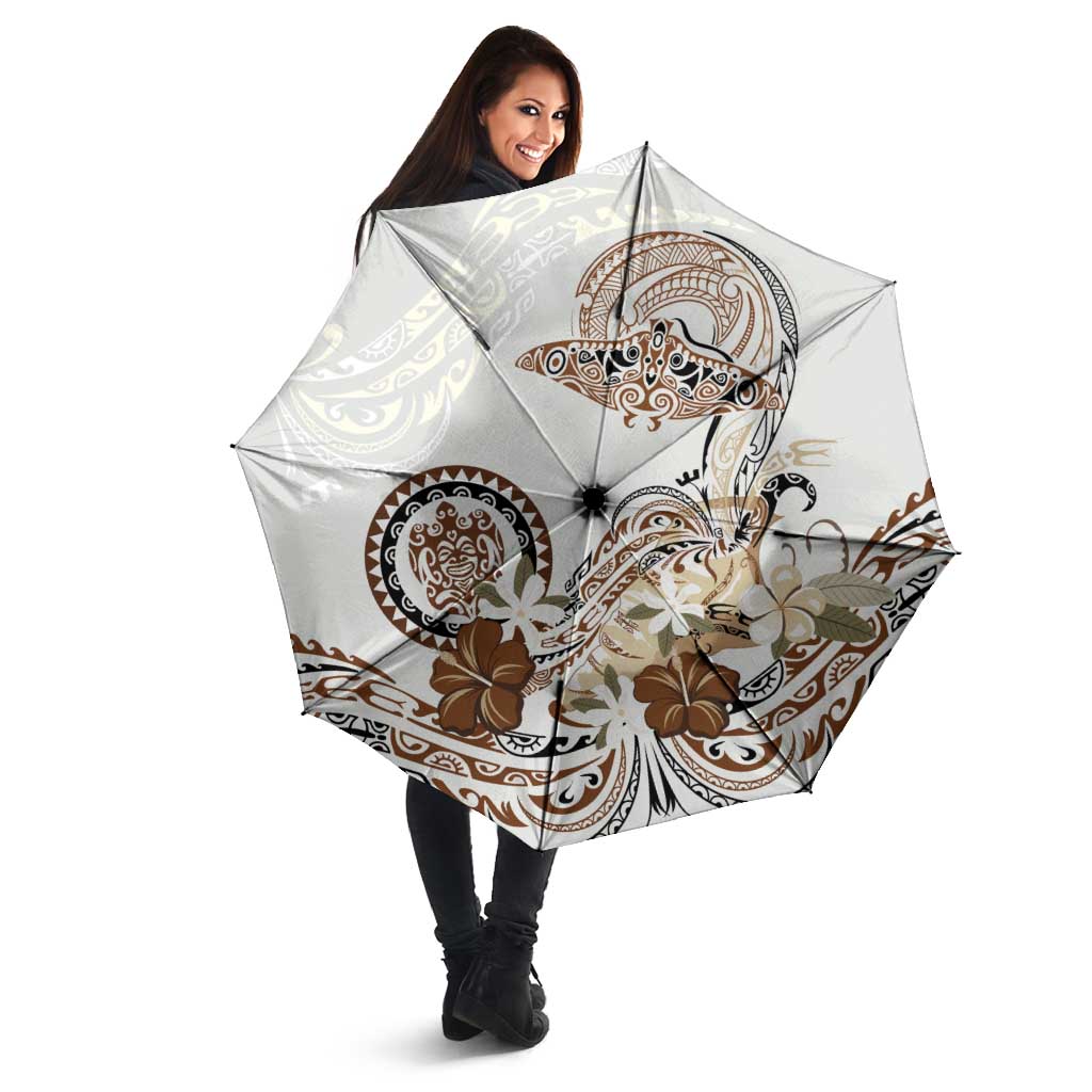Polynesian Manta Ray Umbrella Beige Floral Turtle Tattoo - Polynesian Pride