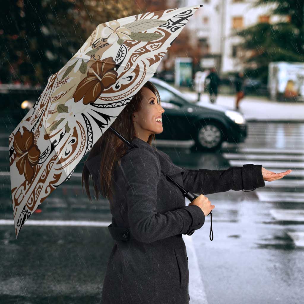 Polynesian Manta Ray Umbrella Beige Floral Turtle Tattoo - Polynesian Pride