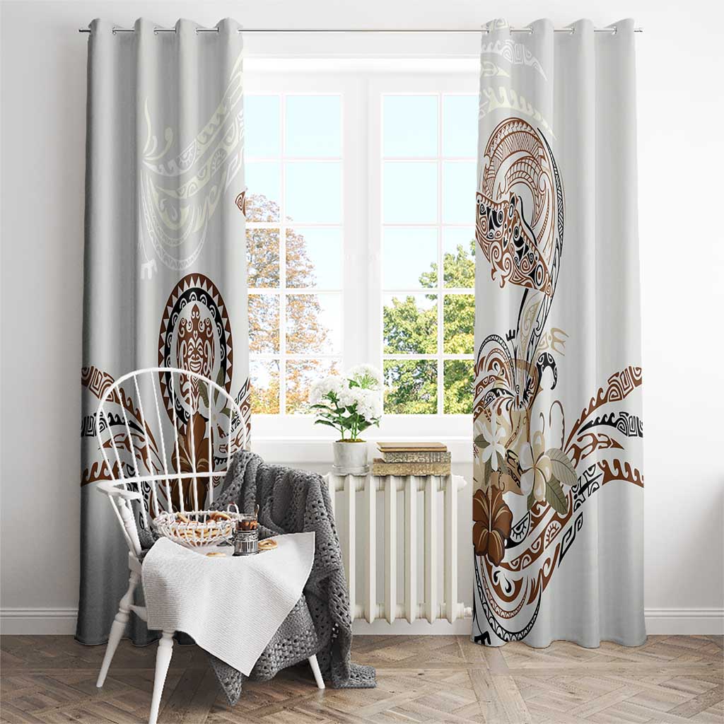 Polynesian Manta Ray Window Curtain Beige Floral Turtle Tattoo - Polynesian Pride