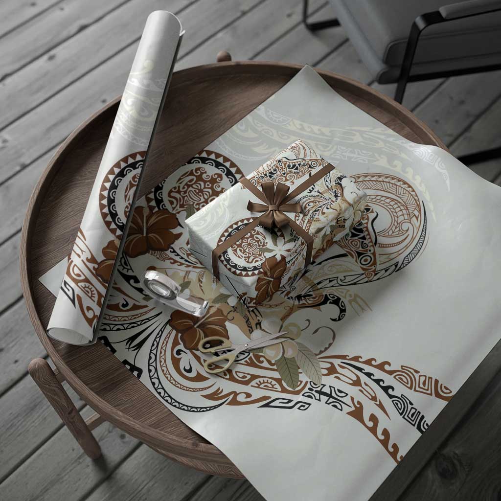 Polynesian Manta Ray Wrapping Paper Beige Floral Turtle Tattoo - Polynesian Pride