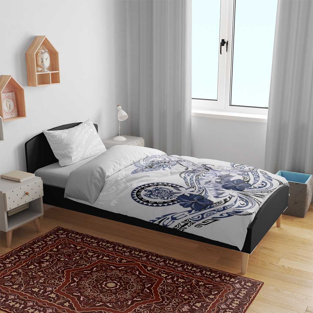 Polynesian Manta Ray Bedding Set Blue Floral Turtle Tattoo - Polynesian Pride
