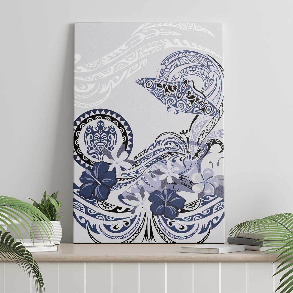 Polynesian Manta Ray Canvas Wall Art Blue Floral Turtle Tattoo - Polynesian Pride