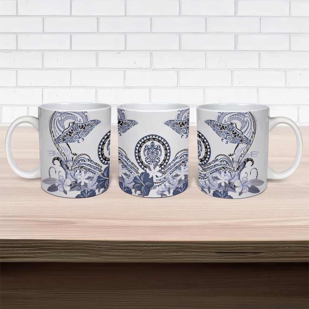Polynesian Manta Ray Ceramic Mug Blue Floral Turtle Tattoo - Polynesian Pride