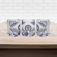 Polynesian Manta Ray Ceramic Mug Blue Floral Turtle Tattoo - Polynesian Pride