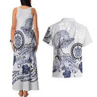 Polynesian Manta Ray Couples Matching Tank Maxi Dress and Hawaiian Shirt Blue Floral Turtle Tattoo LT9 - Polynesian Pride
