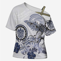 Polynesian Manta Ray Cross Shoulder Shirt Blue Floral Turtle Tattoo LT9 Female Blue - Polynesian Pride