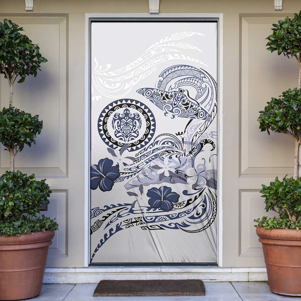 Polynesian Manta Ray Door Cover Blue Floral Turtle Tattoo LT9 Blue - Polynesian Pride
