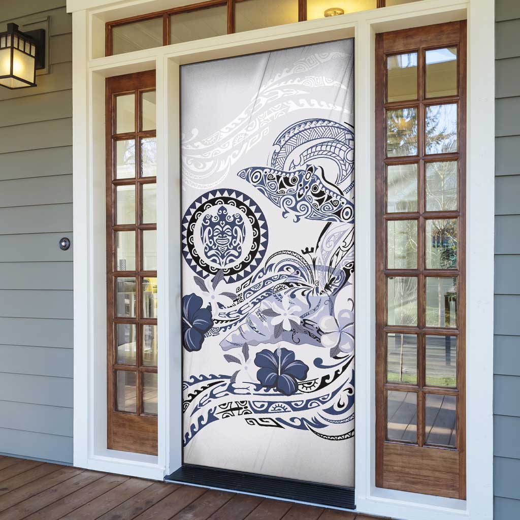Polynesian Manta Ray Door Cover Blue Floral Turtle Tattoo LT9 - Polynesian Pride