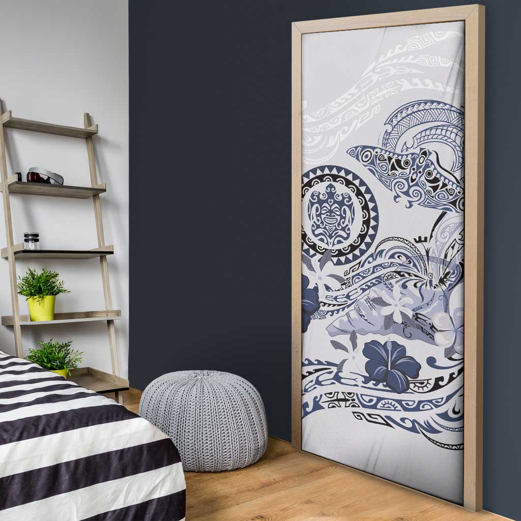 Polynesian Manta Ray Door Cover Blue Floral Turtle Tattoo LT9 - Polynesian Pride