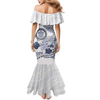 Polynesian Manta Ray Family Matching Mermaid Dress and Hawaiian Shirt Blue Floral Turtle Tattoo LT9 - Polynesian Pride