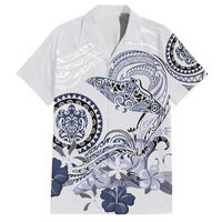 Polynesian Manta Ray Family Matching Off The Shoulder Long Sleeve Dress and Hawaiian Shirt Blue Floral Turtle Tattoo LT9 Dad's Shirt - Short Sleeve Blue - Polynesian Pride