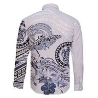 Polynesian Manta Ray Family Matching Off The Shoulder Long Sleeve Dress and Hawaiian Shirt Blue Floral Turtle Tattoo LT9 - Polynesian Pride