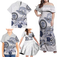 Polynesian Manta Ray Family Matching Off Shoulder Maxi Dress and Hawaiian Shirt Blue Floral Turtle Tattoo LT9 - Polynesian Pride