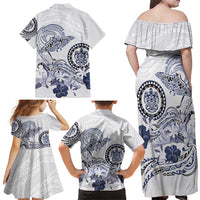 Polynesian Manta Ray Family Matching Off Shoulder Maxi Dress and Hawaiian Shirt Blue Floral Turtle Tattoo LT9 - Polynesian Pride