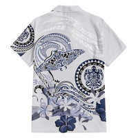 Polynesian Manta Ray Family Matching Short Sleeve Bodycon Dress and Hawaiian Shirt Blue Floral Turtle Tattoo LT9 - Polynesian Pride