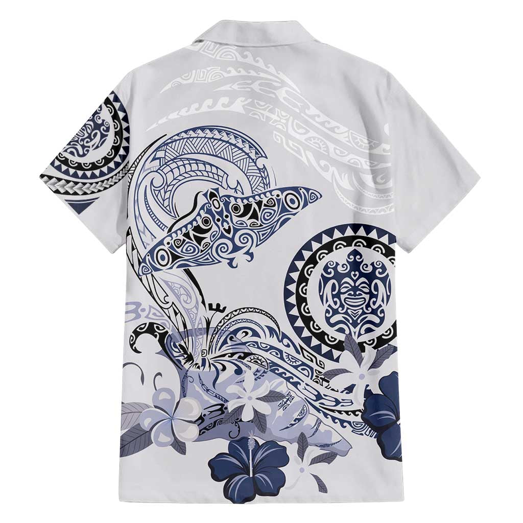 Polynesian Manta Ray Family Matching Summer Maxi Dress and Hawaiian Shirt Blue Floral Turtle Tattoo LT9 - Polynesian Pride