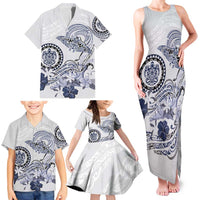 Polynesian Manta Ray Family Matching Tank Maxi Dress and Hawaiian Shirt Blue Floral Turtle Tattoo LT9 - Polynesian Pride