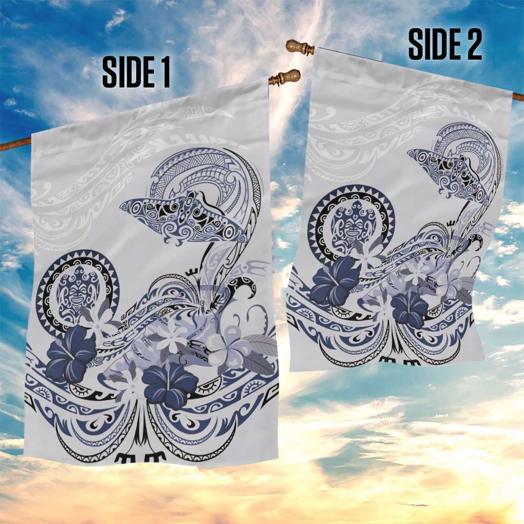 Polynesian Manta Ray Garden Flag Blue Floral Turtle Tattoo - Polynesian Pride
