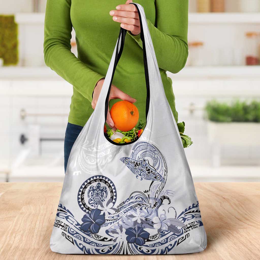 Polynesian Manta Ray Grocery Bag Blue Floral Turtle Tattoo - Polynesian Pride