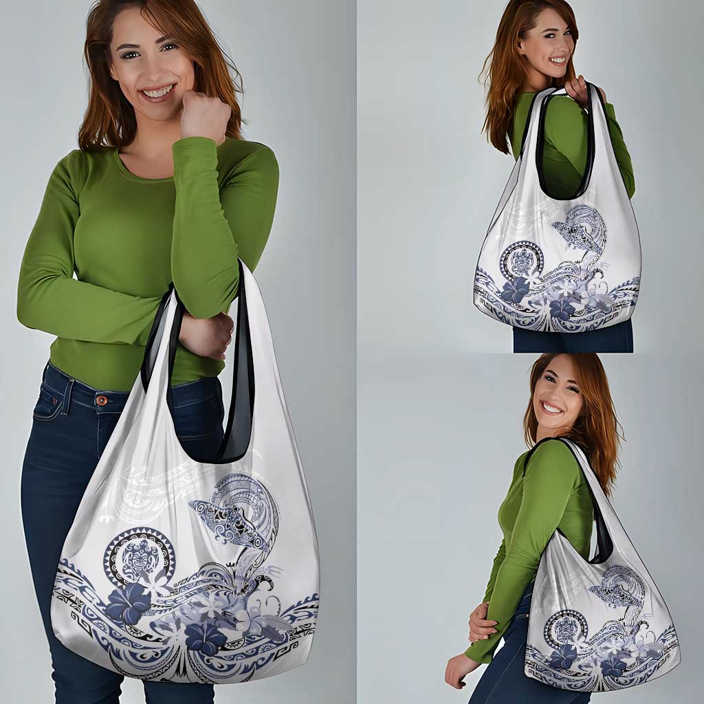 Polynesian Manta Ray Grocery Bag Blue Floral Turtle Tattoo - Polynesian Pride