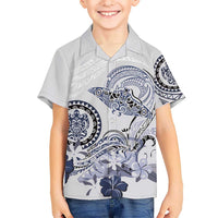 Polynesian Manta Ray Hawaiian Shirt Blue Floral Turtle Tattoo - Polynesian Pride