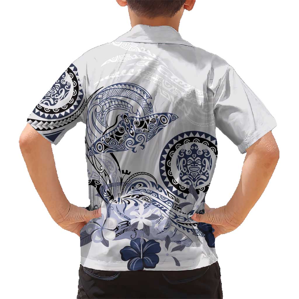 Polynesian Manta Ray Hawaiian Shirt Blue Floral Turtle Tattoo - Polynesian Pride