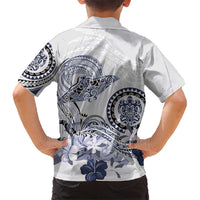 Polynesian Manta Ray Hawaiian Shirt Blue Floral Turtle Tattoo - Polynesian Pride