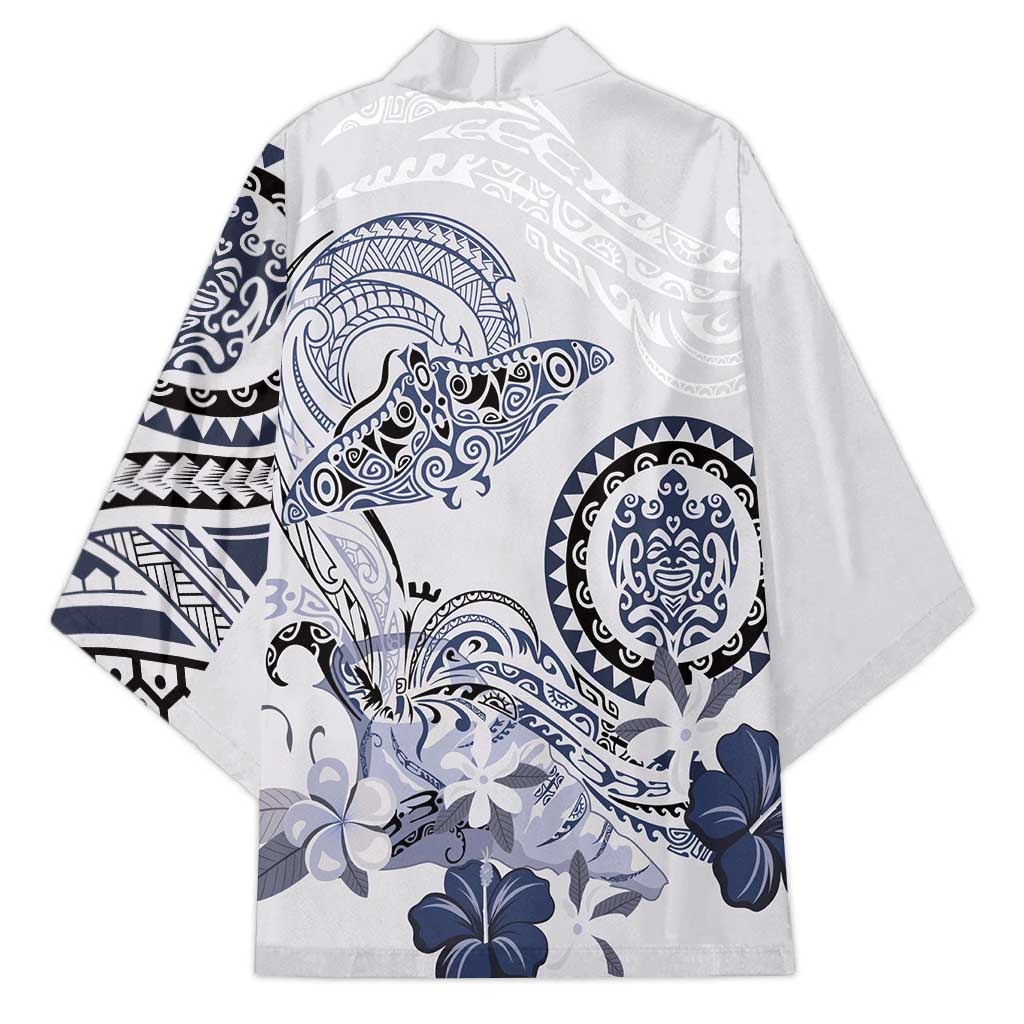 Polynesian Manta Ray Kimono Blue Floral Turtle Tattoo - Polynesian Pride