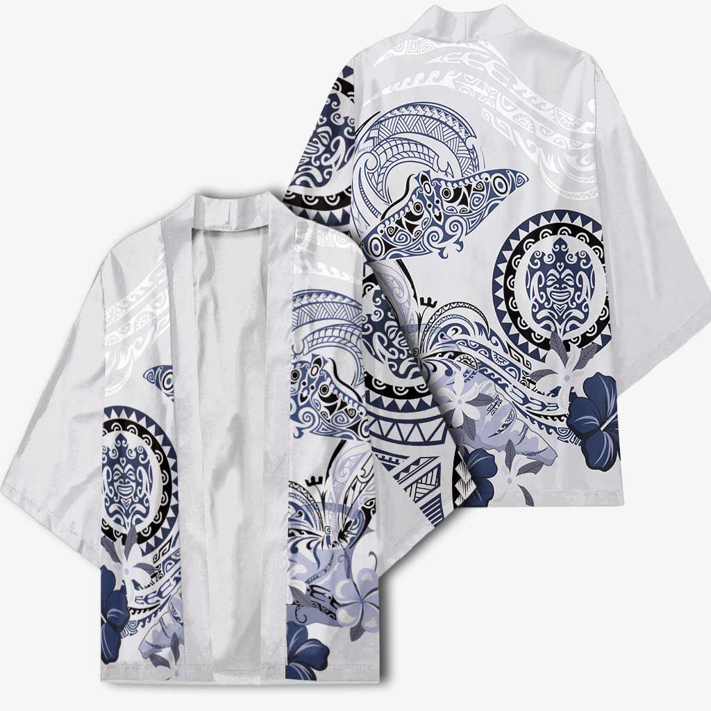 Polynesian Manta Ray Kimono Blue Floral Turtle Tattoo - Polynesian Pride