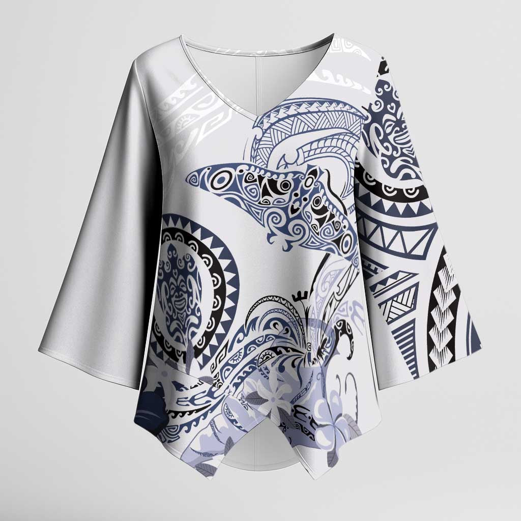 Polynesian Manta Ray Kimono Sleeve Blouse Blue Floral Turtle Tattoo - Polynesian Pride
