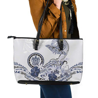 Polynesian Manta Ray Leather Tote Bag Blue Floral Turtle Tattoo LT9 - Polynesian Pride