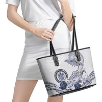 Polynesian Manta Ray Leather Tote Bag Blue Floral Turtle Tattoo LT9 - Polynesian Pride