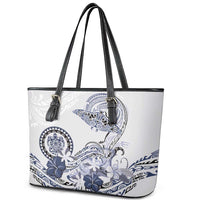 Polynesian Manta Ray Leather Tote Bag Blue Floral Turtle Tattoo LT9 - Polynesian Pride